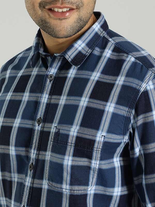 Indian Terrain Men's Slim Fit Full Sleeve Checkered Blue Shirt